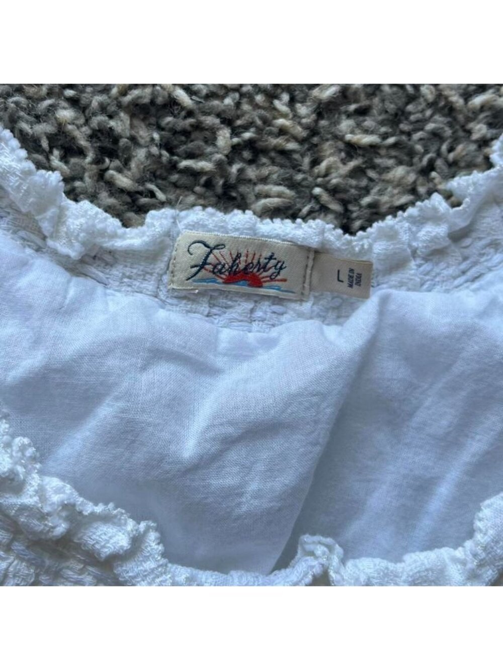 Faherty White T-Shirt Mini Dress Large Ruffles Cottagecore Traditional Fairy - Picture 2 of 7